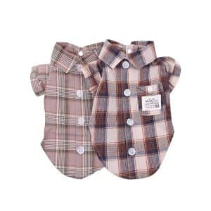 Chemise à carreaux en coton bleu marron l