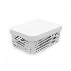 Panier de rangement 11 L avec couvercle perforé blanc