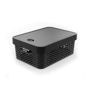 Panier De Rangement Avec Couvercle Perforé 11L Noir