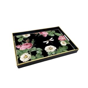 Plateau motif fleur Noir