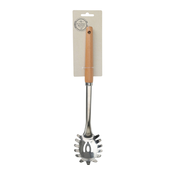 Cuillère à spaghetti en acier inoxydable avec manche en bois 32cm