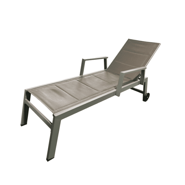 Transat aluminium avec accoudoirs et roulettes taupe