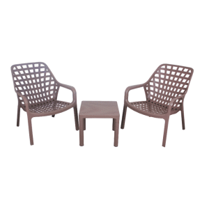 Set 2 Chaises Avec Table 45×45×40Cm En Polypropylène Taupe