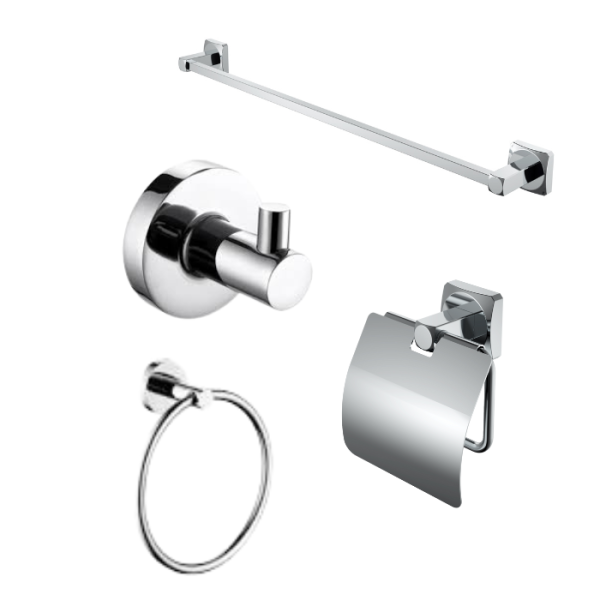 Kit d'accessoires de salle de bain 4 pièces chromé