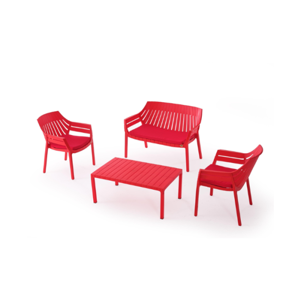 Salon de jardin Hilton rouge avec coussins