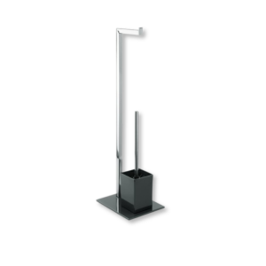 Combiné brosse WC et porte papier en inox et verre noir 22X18X70.5 cm