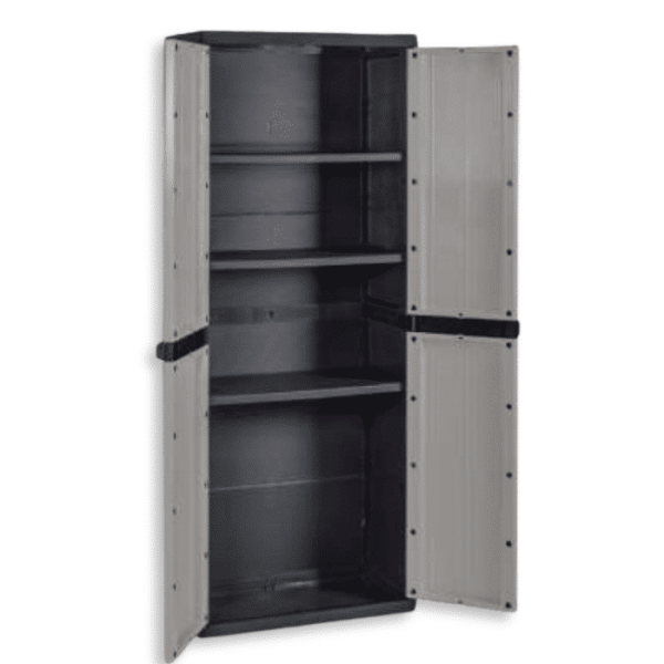 Armoire En Plastique 4 Étagères À Balais Noir Gris 15Kg 65 X 37 X 165 Cm