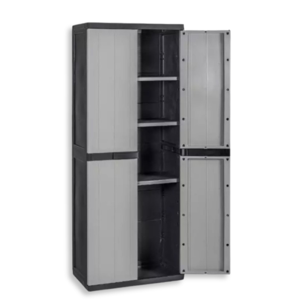 Armoire En Plastique 4 Étagères À Balais Noir Gris 15Kg 65 X 37 X 165 Cm