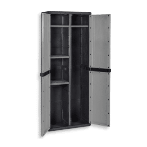 Armoire En Plastique 4 Étagères À Balais Noir Gris 15Kg 65 X 37 X 165 Cm