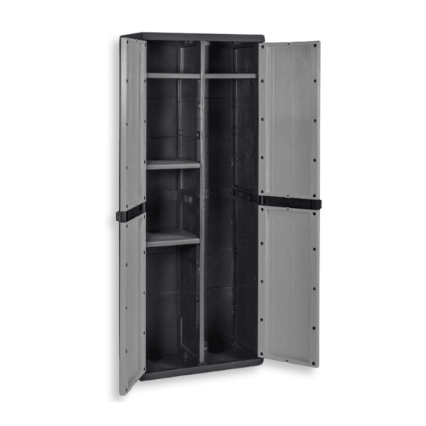 Armoire En Plastique 4 Étagères À Balais Noir Gris 15Kg 65 X 37 X 165 Cm