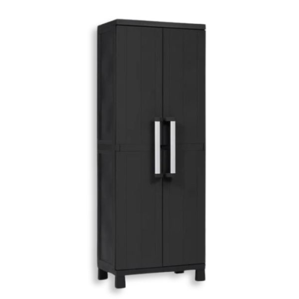 Armoire En Plastique 4 Étagères À Balais Noir Gris 15Kg 65 X 37 X 165 Cm