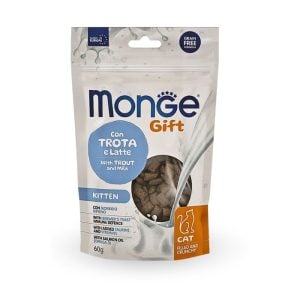 Monge gift à la truite et au lait fourré et croquant pour chats 60 g