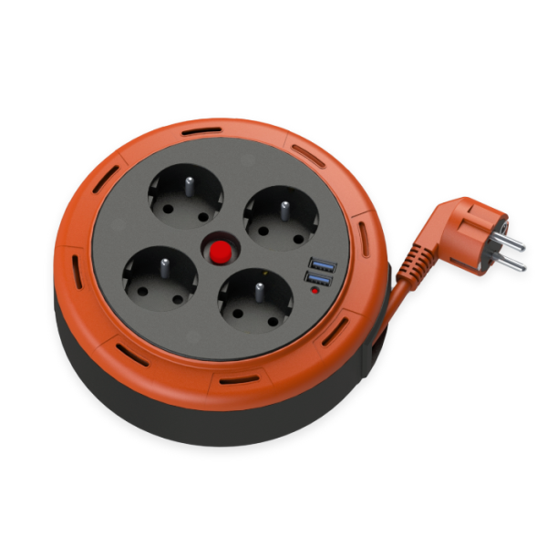 Enrouleur de cable 4 prises 5m avec 2xusb ip20