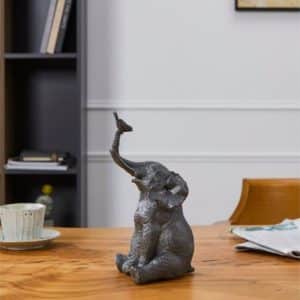 Objet décoratif à poser éléphant gris assis 14,5x14,5x28 cm
