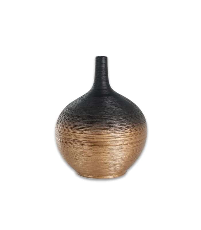 969832 Vase en céramique Noir/doré 23,5 x18 cm – Image 1