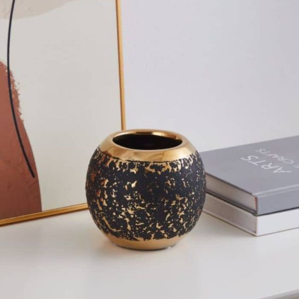 Vase en céramique Noir/or 11x12 cm