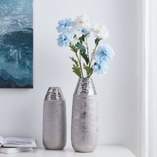 Vase en céramique argent 35x12 cm