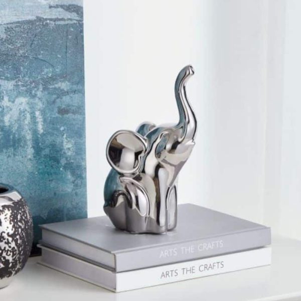 Objet décoratif à poser éléphant en céramique argent 20x10,5x8,5 cm
