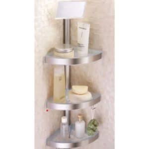 Étagère De Rangement D'Angle Pour Salle De Bain À 3 Niveaux En Tube D'Aluminium Avec Miroir Transparent Naturel