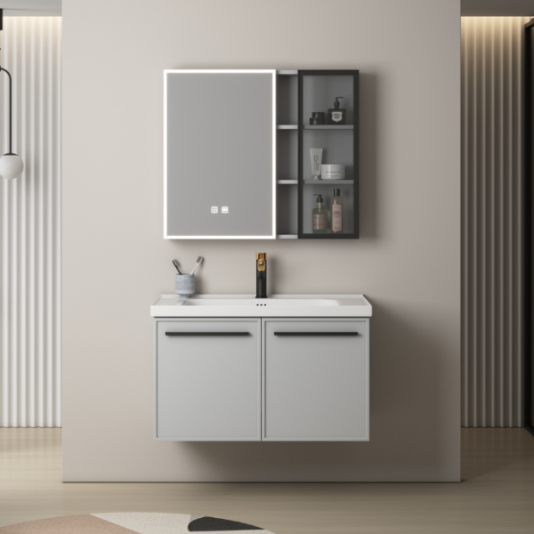 Meuble De Salle De Bains 80 X 47 X 49 Cm Contreplaqué Gris