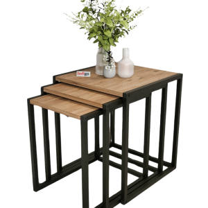 Set de trois table carrée métal pin