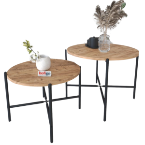 Set de 2 tables rondes en métal pin