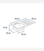 Évier inox 1 bac + égouttoir 80x50 cm droit – Image 2