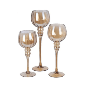 Set de 3 bougeoirs en verre ambre