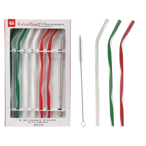 Set De 6 Pailles Multicolore En Plastique  Reutilisables Avec Brosse De Nettoyage