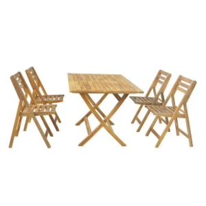 Set De Table Rectangulaire En Bois D'Acacia Avec 4 Chaises 130X80X72Cm