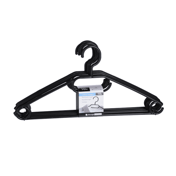Set De 10 Cintres En Plastique Noir