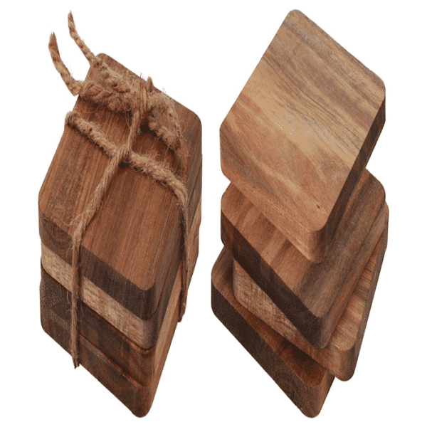 Set de 4 dessous de verre en bois d'acacia 10x10cm
