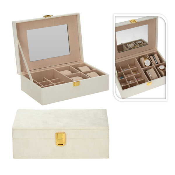 Boîte À Bijoux En Velours Beige 25 X16 X7 Cm