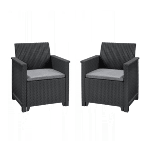 Set de 2 fauteuils avec coussin anthracite