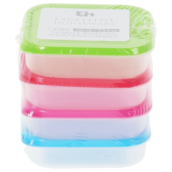 Set  de 4 boîtes en plastique 7,5x7,5x10,5cm