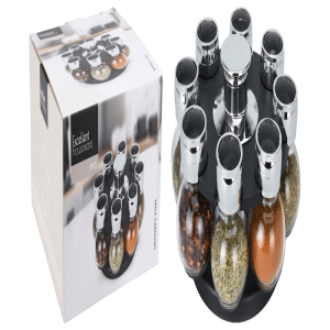 Set de 8 pots à épices et support carrousel 17x13/6x8,5 cm