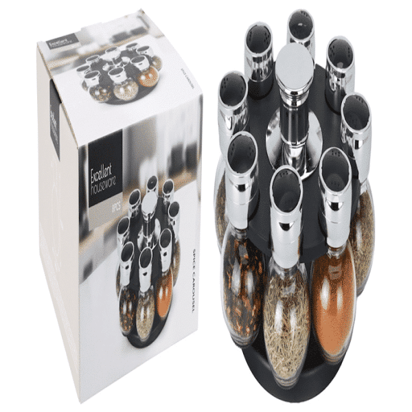 Set de 8 pots à épices et support carrousel 17x13/6x8,5 cm