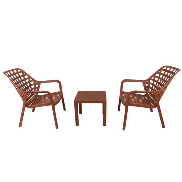 Set 2 chaises avec table 45×45×40cm en polypropylène terre cuite