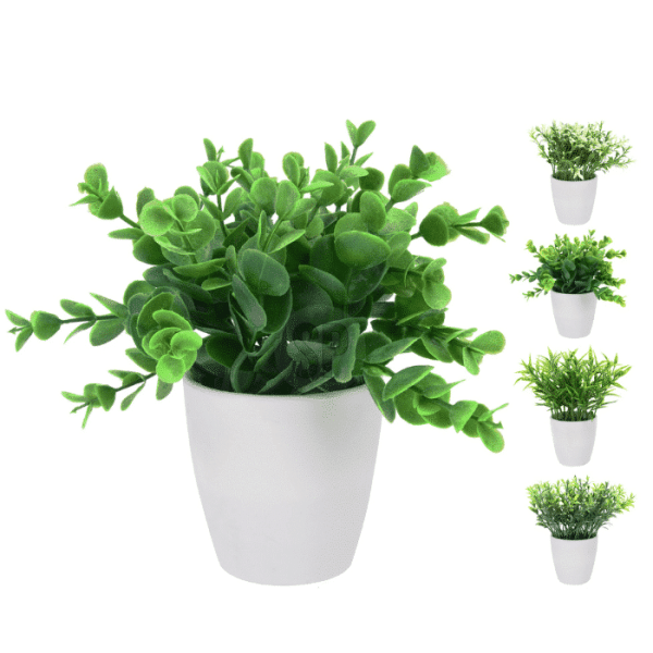 Plante Artificielle En Pot Blanc 8X8X16Cm 4 Assorti