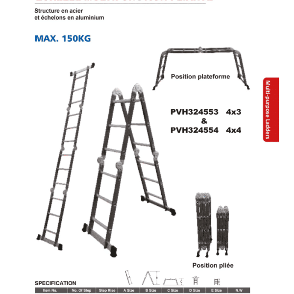 Échelle pliante articulée en aluminium cadre en acier 4×4