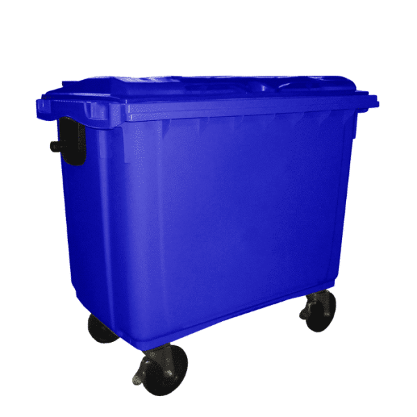Poubelle à déchets 4 roulettes 660l bleu