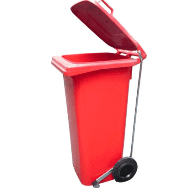 Poubelle A Roulettes A Pedal 120L Rouge