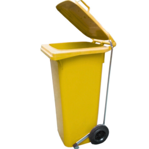 Poubelle a roulettes a pedal 120l jaune