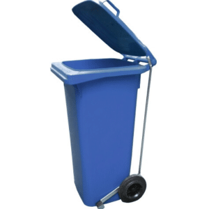 Poubelle a roulettes a pedal 120l bleu