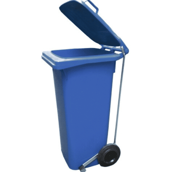 Poubelle a roulettes a pedal 120l bleu
