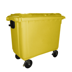 Poubelle à déchets a 4 roulettes 660l jaune