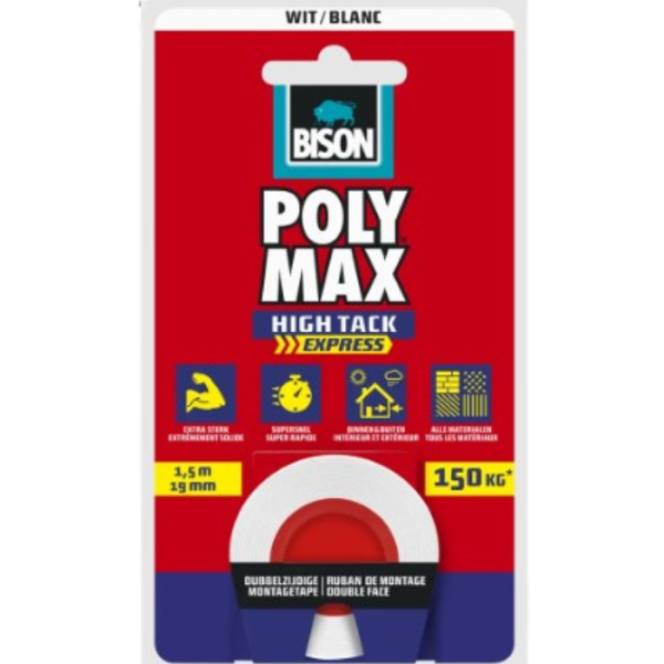 Ruban adhésif de montage Poly Max Express 150 kg 19 mm x 1,5 m Blanc