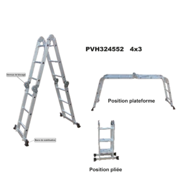 Échelle pliante articulée en aluminium 4×3