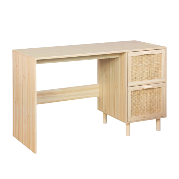 Bureau en rotin naturel avec 2 tiroirs 120x48x75cm