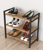 Meuble à chaussures à 3 étagères en métal et pin 70 x 66 x 36 cm